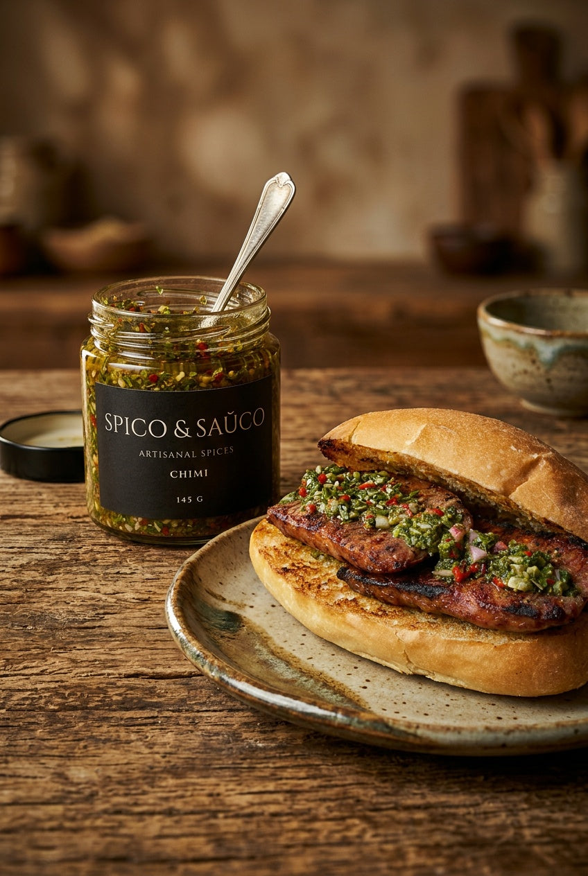 CHIMI sauce label closeup — artisan small-batch hot sauce made in Canada